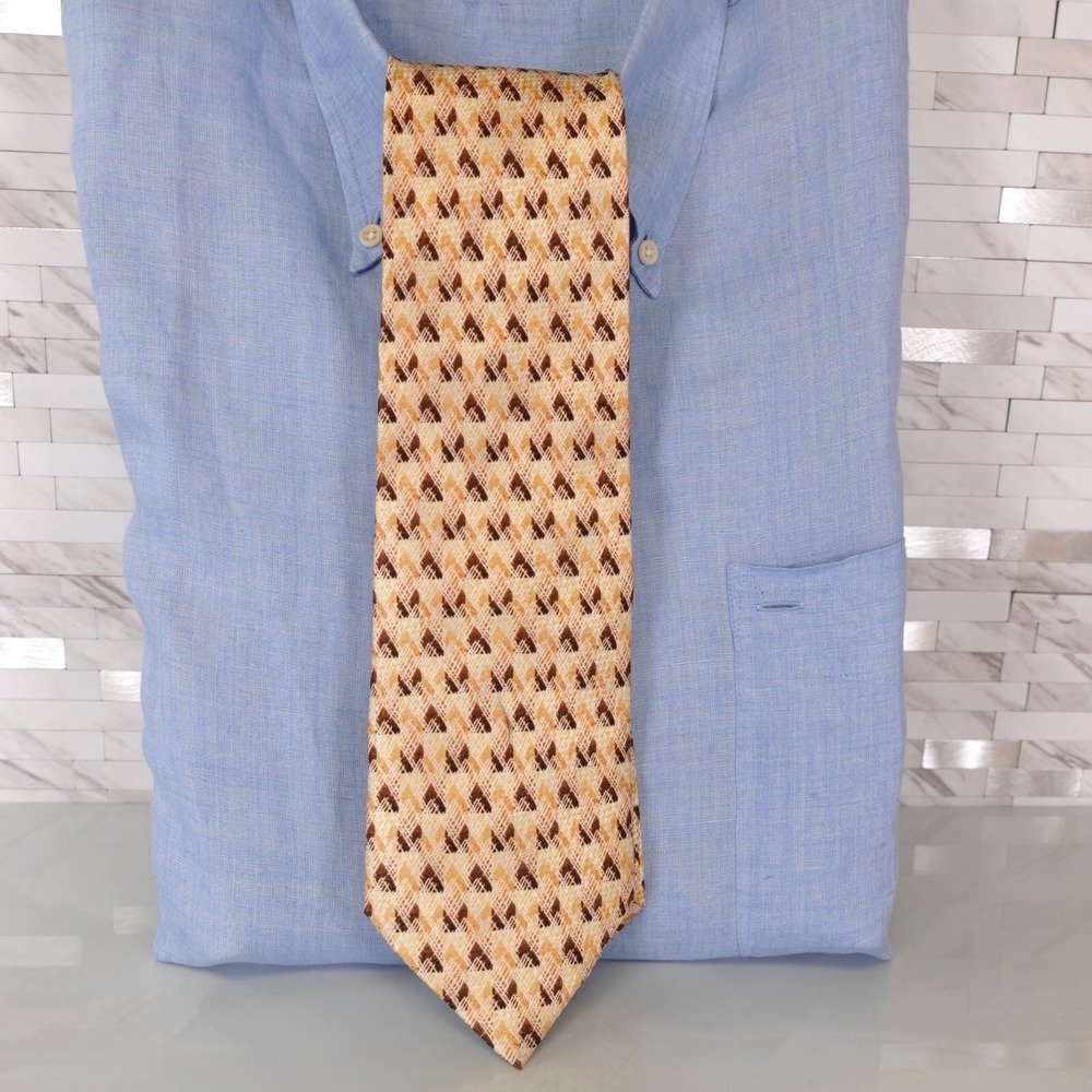 Michiko Koshino Neck Tie Mens Brown Yellow Geometric Silk Light Luxury JAPAN